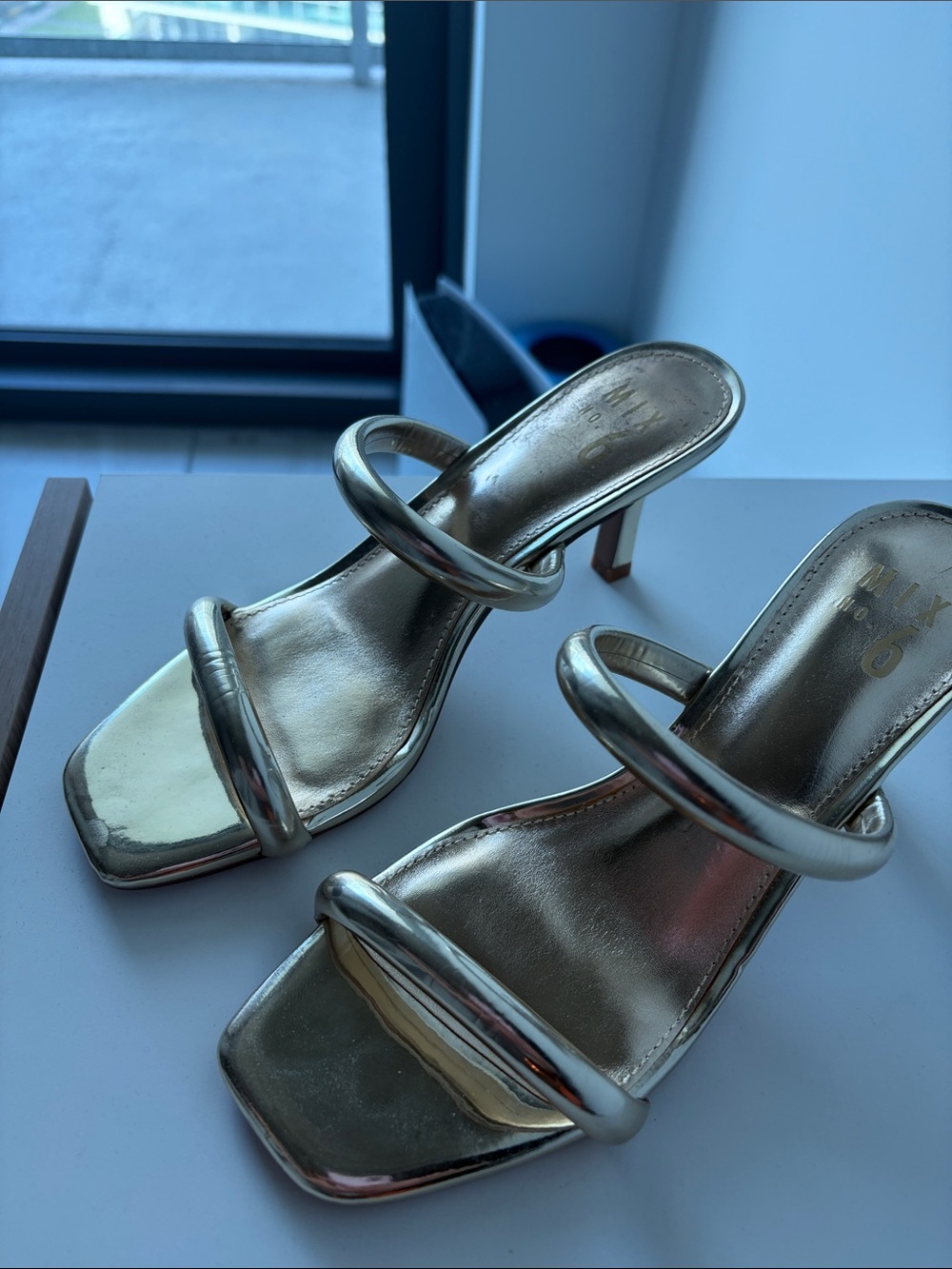 Mix No. 6 Metallic Gold Double-Strap Slide Heels